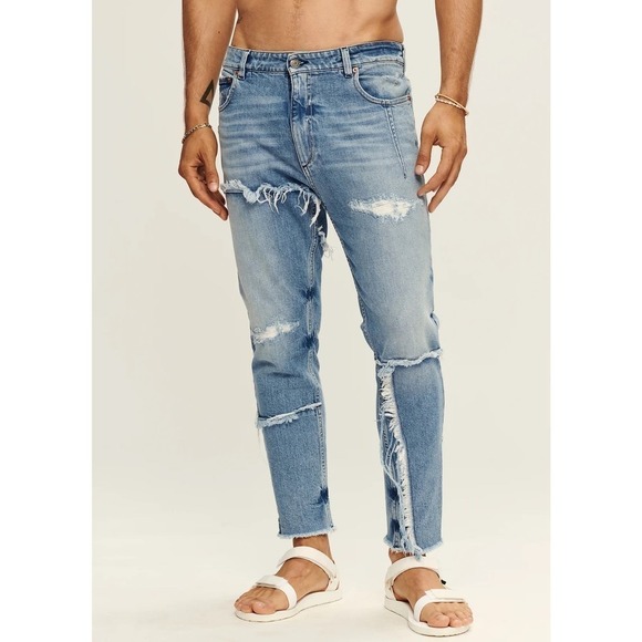 SER.O.YA NATE SKINNY JEAN Men’s UNISEX lightwashed distressed size 33 - Picture 2 of 5